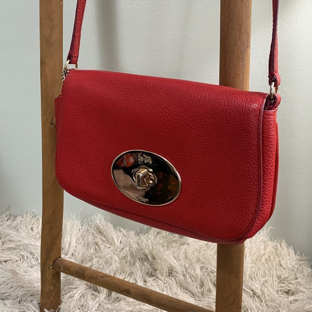 Coach Red Pebble Leather Turnlock Crossbody Bag 52896